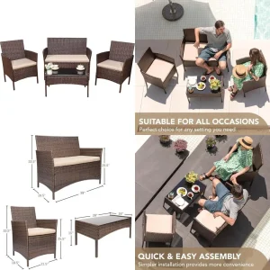 4-Piece PE Rattan Patio Furniture Set