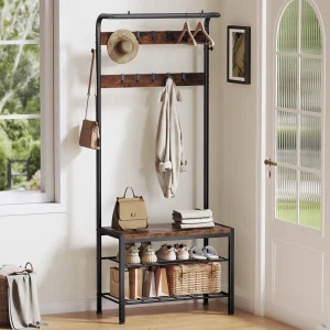 4-in-1 Entryway Coat Rack with Shoe Bench