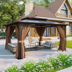 Hardtop Aluminum Gazebo with Curtains & Netting